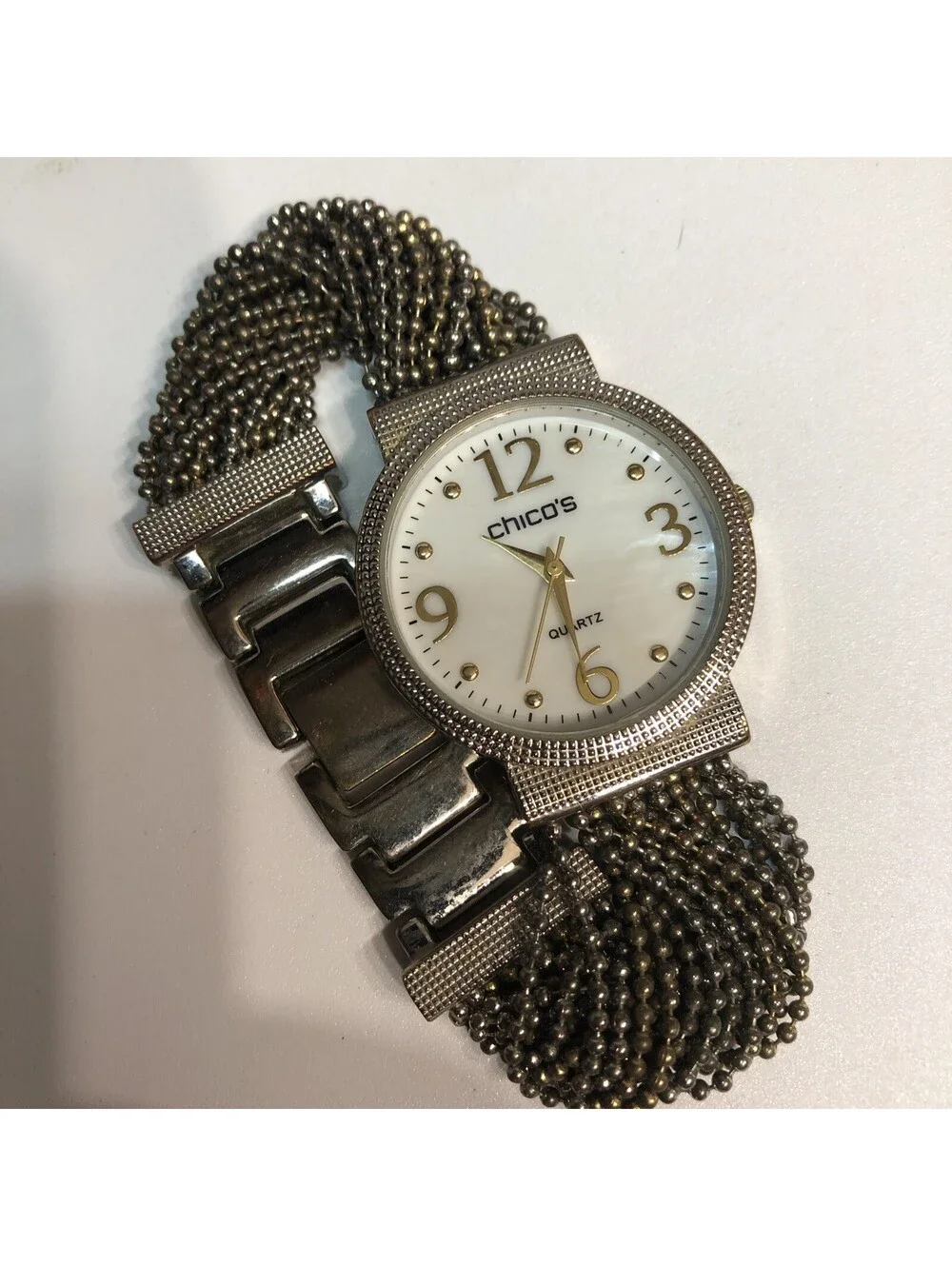 Chico's Watch Mother of Pearl Face Metal Bead Strands Bracelet Working